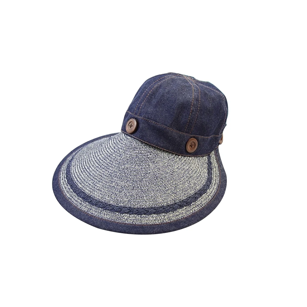 Жаркое солнце шляпа тканевая, соломенная шляпа Накладка для кнопки Для женщин открытый широкий большой с мягкими полями Лето