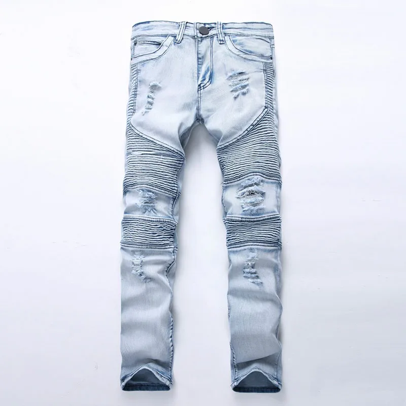 Fashion Men Skinny Jean Pants Slim Homme Washed Ripped Mens Hip Hop Pants Jeans Black Blue Men's Denim Biker Jeans