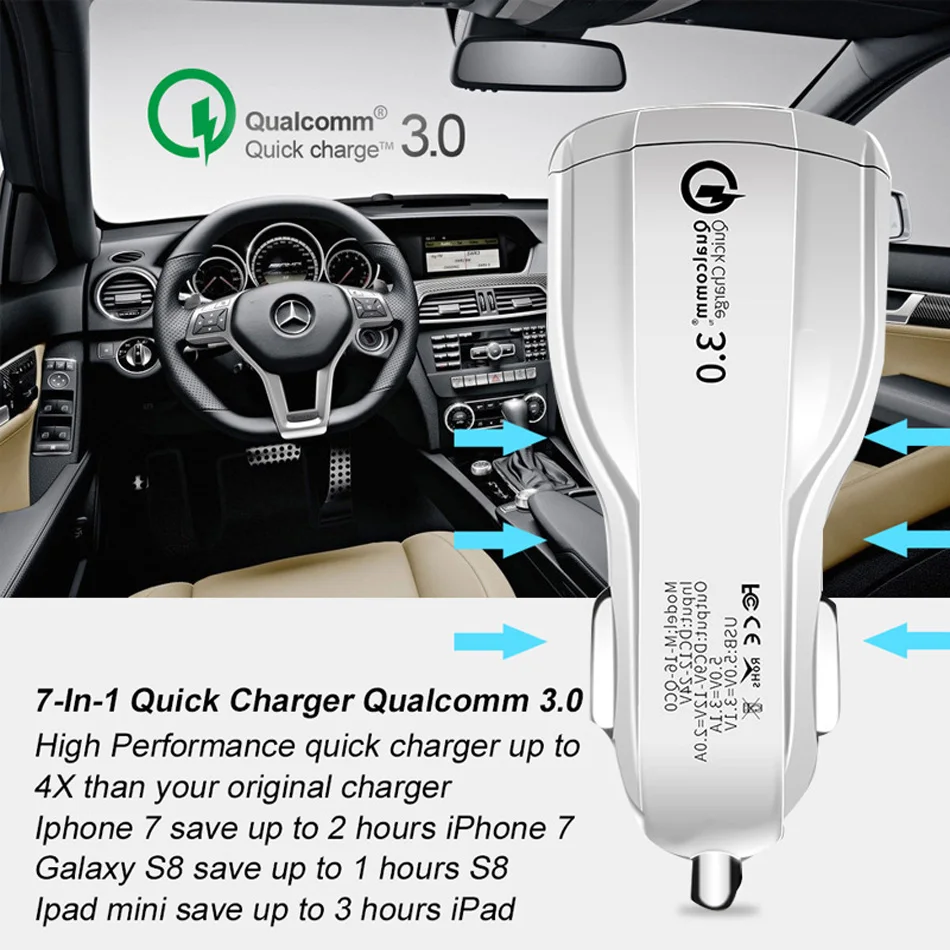 Car Charger Quick Charge 3.0 Dual USB Car-Charger for iPhone Oneplus 6T Mobile Phone QC 3.0 Fast Car Charging USB Charger Adapte6