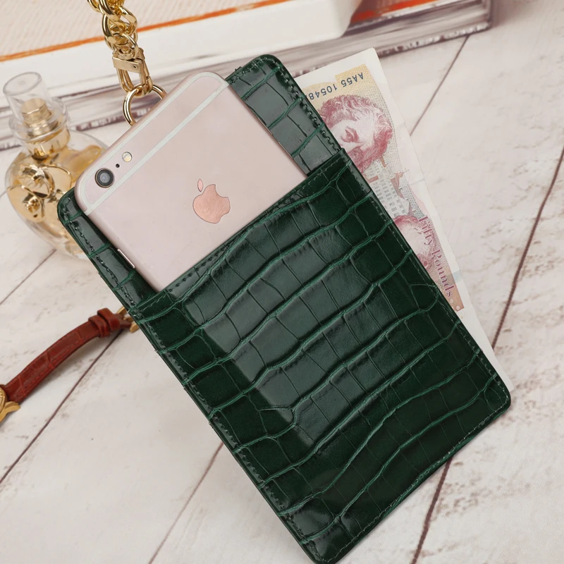 

Genuine Leather Mobile Phone Card Holder Embossed Serpentine Leather Phone Wallet Python Leather Pouch With Lanyardr Phone Bag