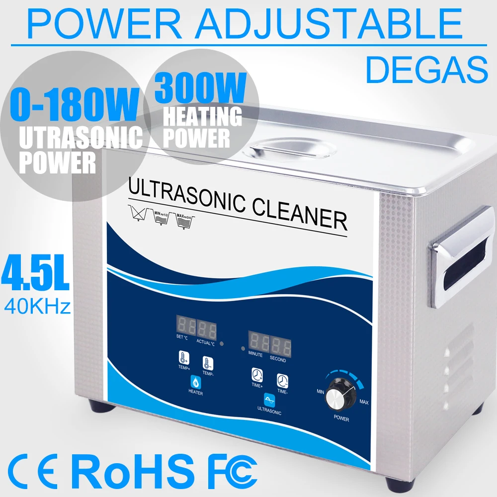 Lente do Laboratório de Prótese w de Potência Degas Ultra-sônica Banho Portátil 180 Ajustável Aquecedor Ultrasound Transdutor Talheres Ferramentas 4.5l