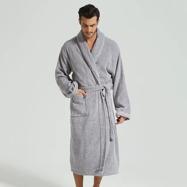 Men Bathrobe Cotton Towel Kimono Autumn Thick Warm Towel Fleece Terry