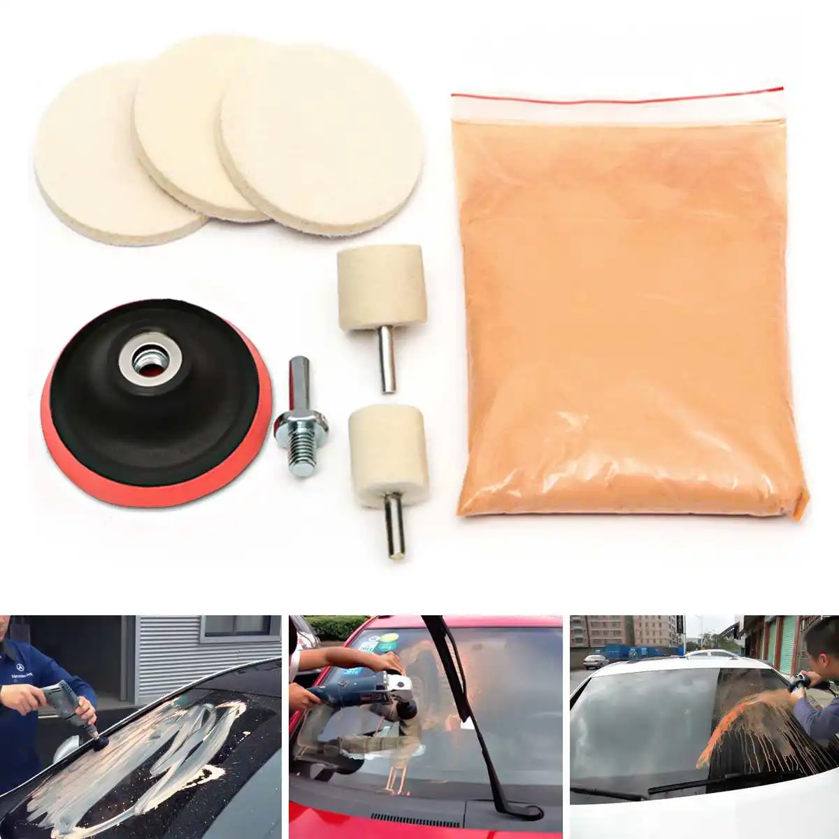 

8Pcs/set 230g Glass Scrach Remover Cerium Oxide Powder Polishing Pad Polishing Wheel with 3'' Wheel + Drill