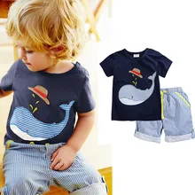2Piece/2-7Years/Summer Kids Clothes For Sale Baby Boys Tracksuit Cartoon T-shirt+Stripe Short Brand Children Clothing Set BC1095