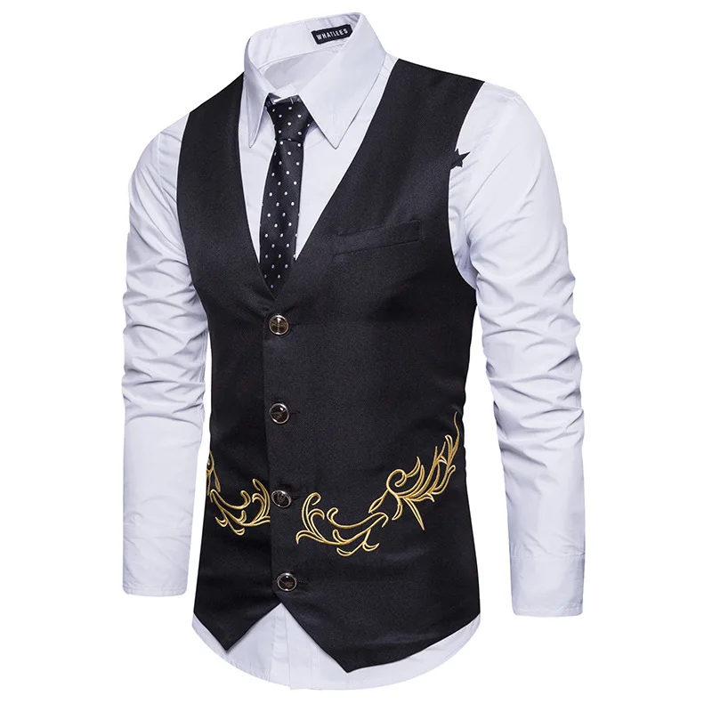 

Gold Print Men Suit Vest Gilet Homme Costume 2017 Fashion Slim Fit Men Waistcoat Colete Casual Business Wedding Mens Dress Vests