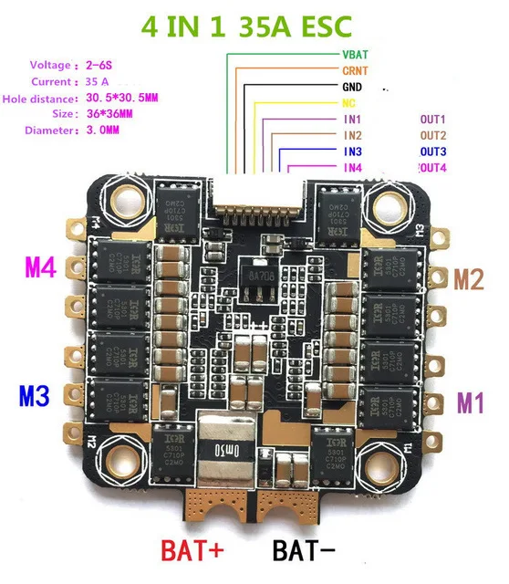 REV35 35A BLheli_S 2-6S 4 в 1 ESC встроенный датчик тока для RC Racer Racing FPV Drone запчасти