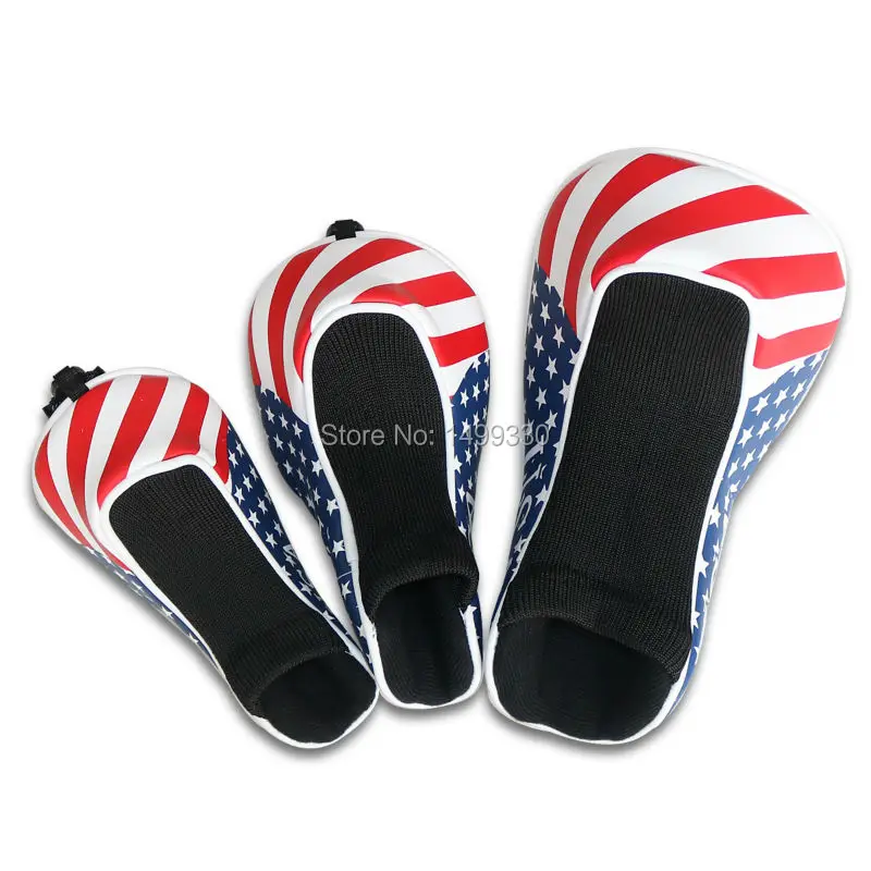 شحن مجاني حرفي usa العلم بو الجلود جولف headcovers رئيس يغطي سائق مهاجم ut فائدة مع عدد البطاقات