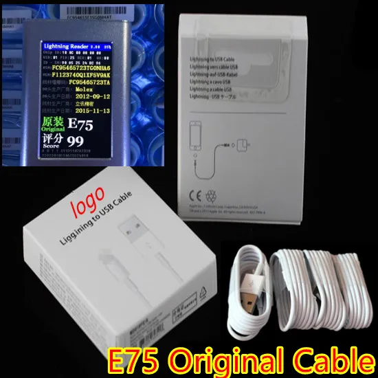 100pcs 100% Genuine Original From Foxconn Factory E75 Chip OD 3.0mm Data USB Cable For iPhone 5 5S 6 6s plus for ipad ios9