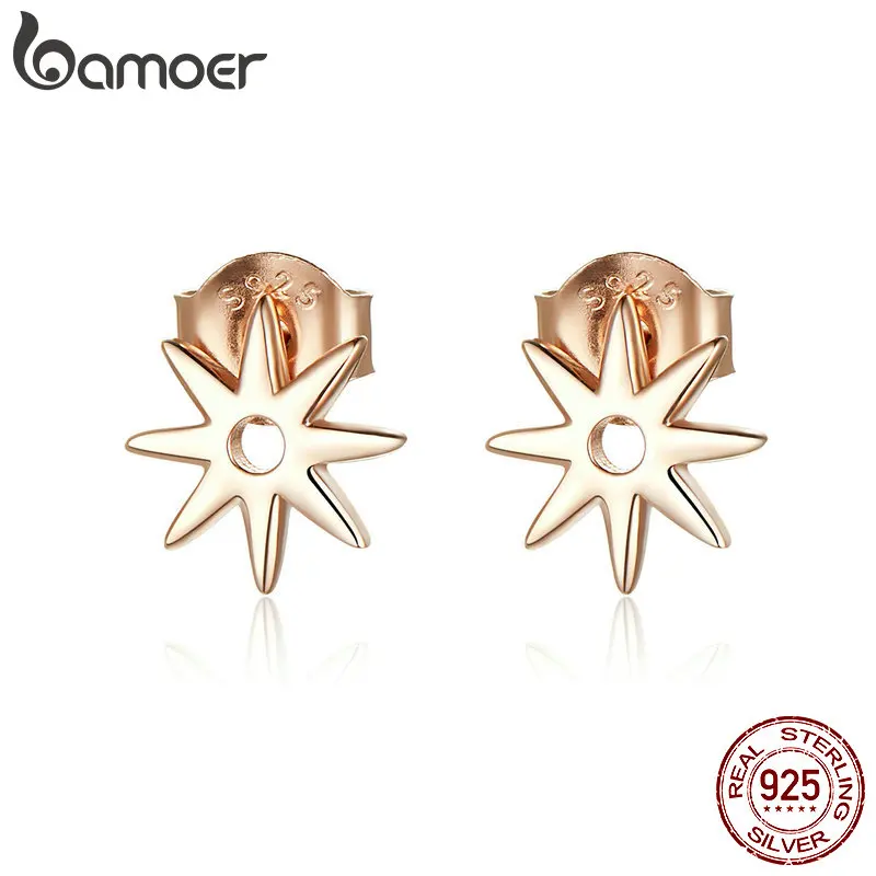 

BAMOER 925 Sterling Silver Rose Gold Color Galaxy Star Stud Earrings for Women Daily Dating Lady Jewelry 2019 Mode Gifts SCE568