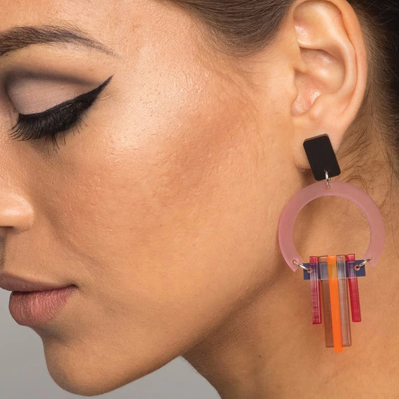 

JAVRICK Elegant Fringed Tassel Round Acrylic Dangle Drop Earring Ear Studs Women Jewelry