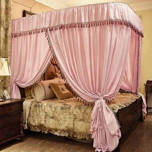 Красное вино, зеленый, розовый, роскошная u-образная направляющая в дворцовом стиле, москитная сетка, трехдверная телескопическая кровать, балдахин, 1,8 м, 1,5 м, 2 м, кровать - Цвет: 2