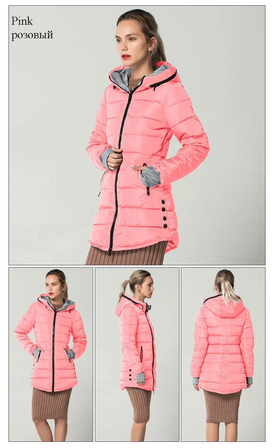 Повседневная женская зимняя куртка на молнии с капюшоном, пальто, тонкие теплые парки средней длины, Женская Базовая куртка, топы CRRIFLZ, Зимняя коллекция
