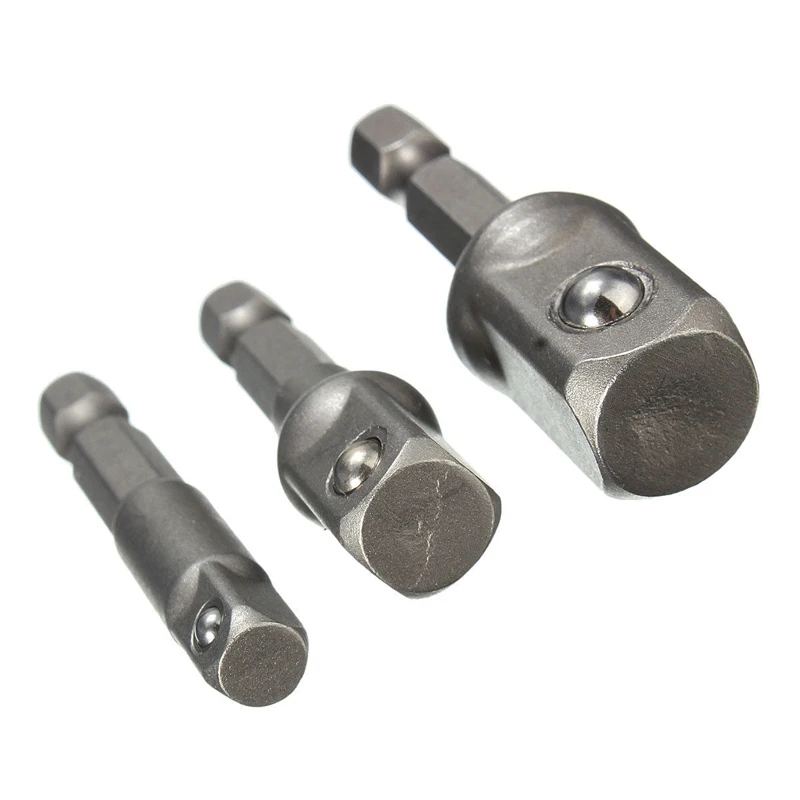 3pcs-New-Chrome-Vanadium-Steel-Socket-Adapter-Set-Hex-Shank-To-1-4-3-8-1