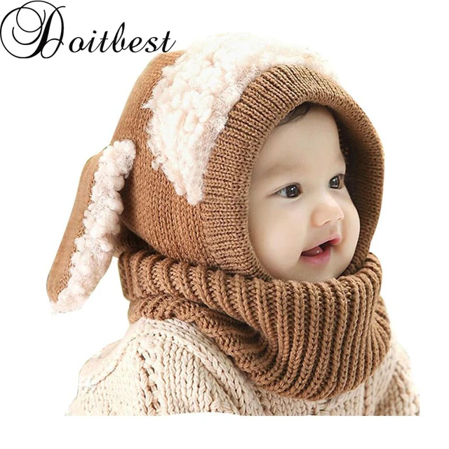 Autumn winter children's hat scarf set of two Cute boys and girls with  thick fluffy hats Baby cute knitting wool jumper cap - AliExpress