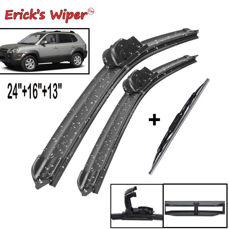 

Erick's Wiper Front + Rear Wiper Blades Set Kit For HYUNDAI Tucson JM 2004-2009 Windshield Windscreen Rear Window 24"+16"+13"