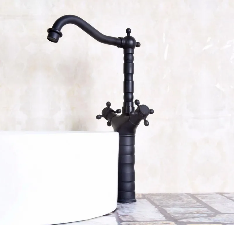 Black Color Oil Rubbed Bronze Dual Handles Swivel Spout Kitchen Bar Sink Bathroom Basin Faucet Hot & Cold Mixer Tap anf146