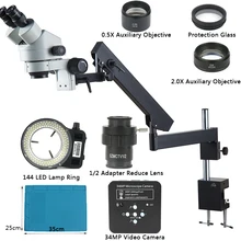 34MP видеокамера Simul-Focal 3.5X-90X Тринокулярный Стерео микроскоп артикуляционный зажим микроскоп 0.5X 2.0X объектив