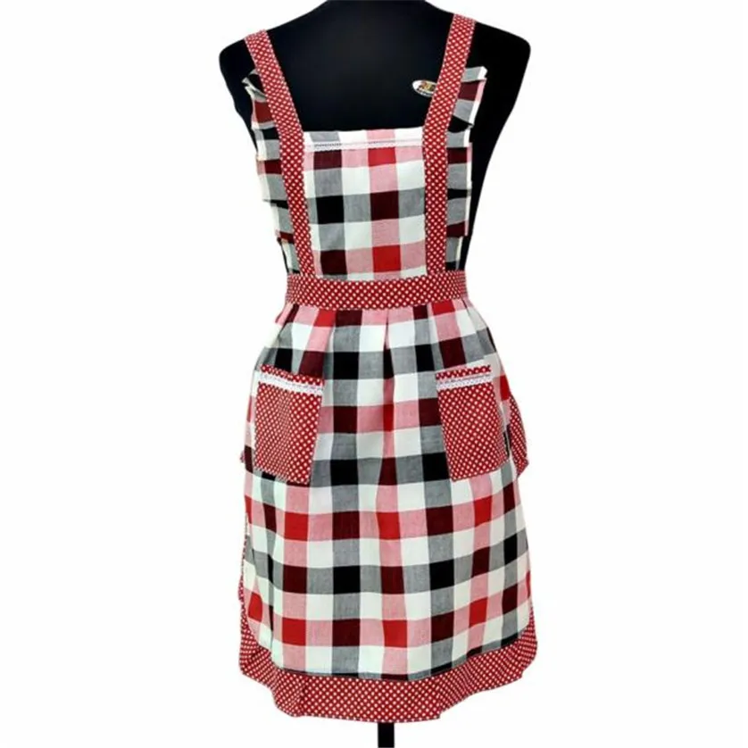 

Women kitchen apron Restaurant Home apron waterproof For Pocket Cooking Apron Bib grid apron for women