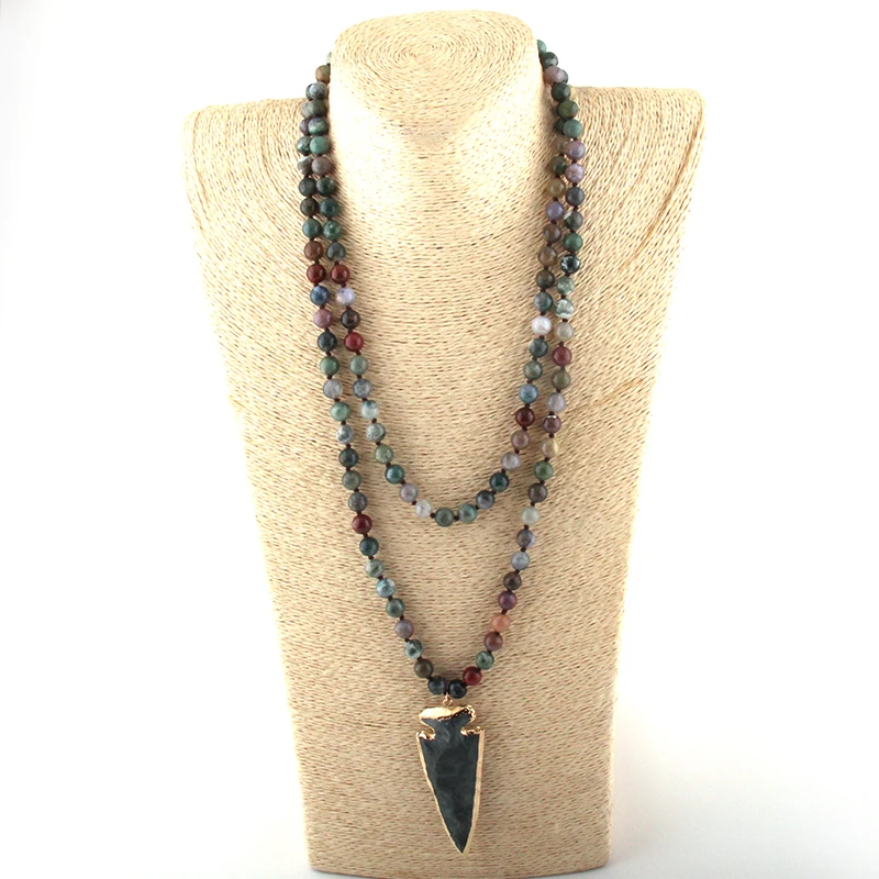 Мода 130 см длинный узел Halsband Индия агата подвеска в форме стрелы ожерелье ручной работы женский натуральный камень ожерелье из бисера
