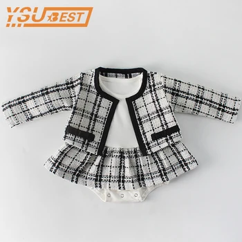 

Newborn Baby Girl Clothes Autumn Spring 2019 Baby Rompers For Girls Plaid Princess Baby Clothes Set Romper+ Jacket 2pcs/lot