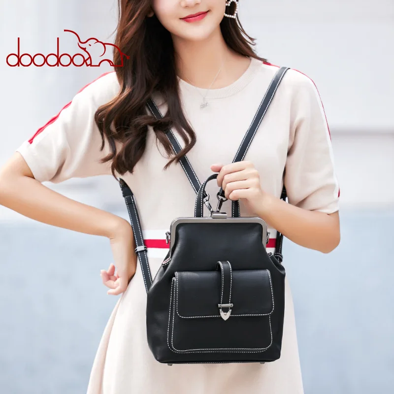 

Women backpack genuine leather back pack sheepskin Zipper Famous Brand lady real leather backpacks fashion preppy style bag C663