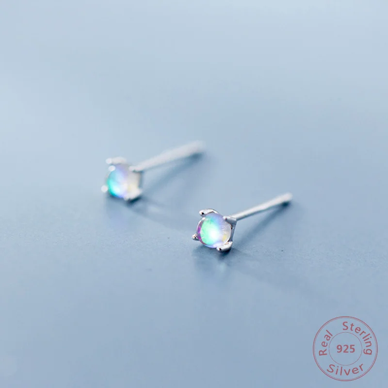 Модные радужные серьги с натуральным камнем, 925 пробы серебряные маленькие серьги для женщин, подруги, девушки, массивные ювелирные изделия