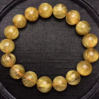 

11.8mm Natural Gold Rutilated Quartz Titanium Stretch Crystal Beads Bracelet