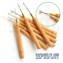 12 шт деревянная ткацкая игла микро кольца крючок иглы для наращивания волос для перьев, пучков нарощенных волос Инструменты