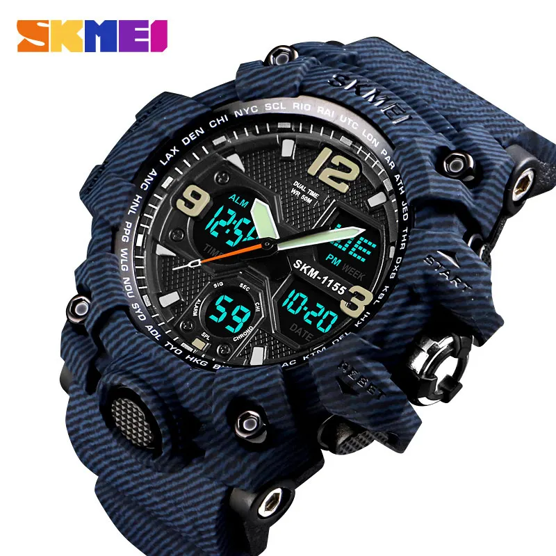 SKMEI Outdoor Sport Watch Men 5Bar Waterproof Military Camouflage Watches Dual Display Wristwatches
