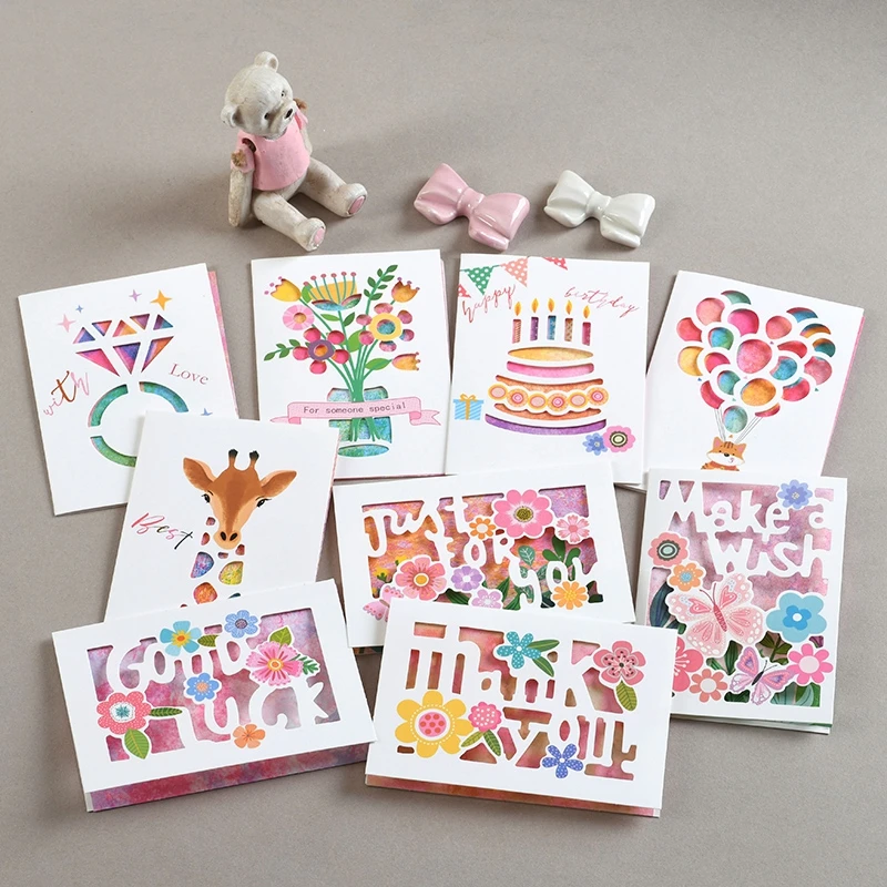 

Cute Cartoon Greeting Card with Envelope Thank You Card Good Luck Card Birthday Cake Birthday Invitation Card