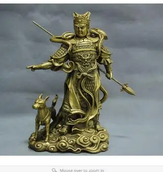 

Art Bronze home decoration Folk Culture Brass 11'' China Old Myth Warrior Soldier Er Langshen And Dog Bronze Statue