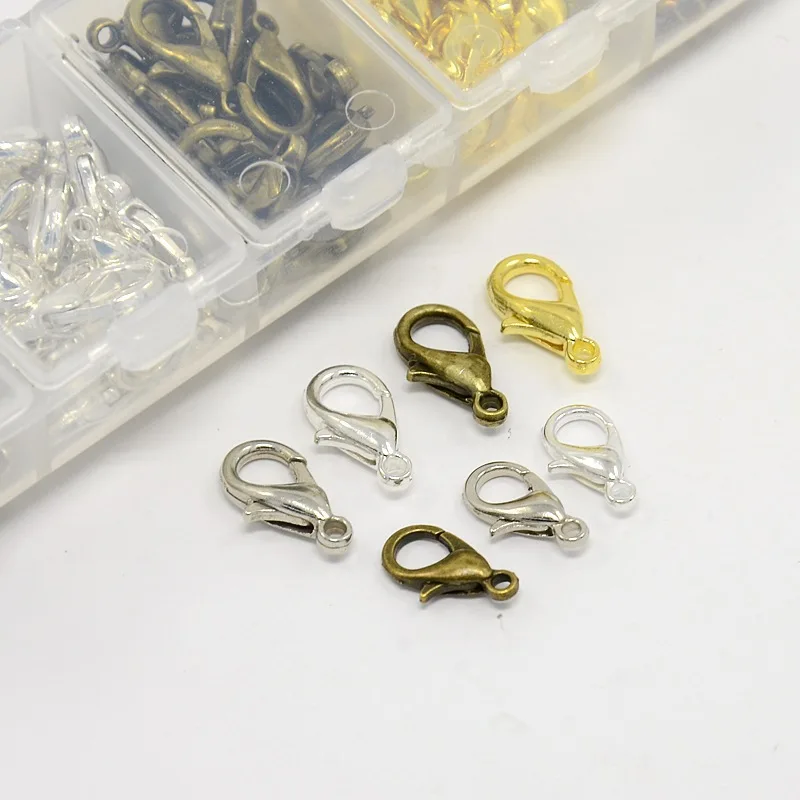 

140pcs/Box Mixed Colors 6x12mm 7x14mm Lobster Claw Clasps Metal Alloy Hook for Jewelry Making Findings DIY Necklace Bracelet
