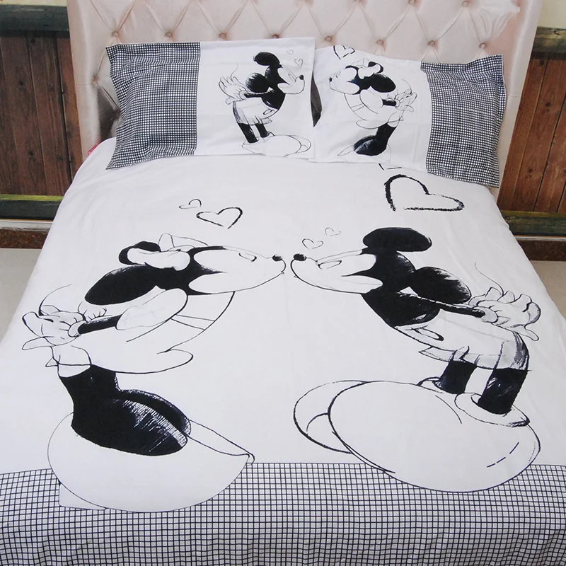 

DISNEY Mickey Minnie Mouse Bedding Set Black And White Cartoon Bedding Duvet Cover Sets Queen King Size 3/4PCS Bedclothes