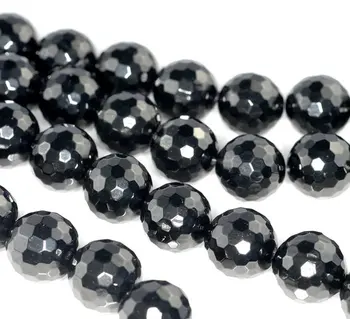 

13mm Black Jet Gemstone Organic Micro Faceted Round Loose Beads 7.5 inch Half Strand (90186122-882)