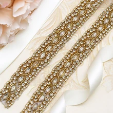 MissRDress свадебный пояс из бисера с золотыми кристаллами, стразы для свадебного платья, аксессуары для невесты JK804