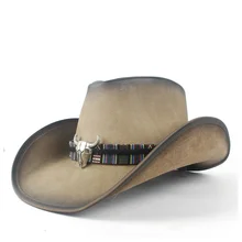 Западный Ковбой Девушка-Ковбой кожа фетровая шляпа широкие полями ковбойская коровья голова кожаный ремешок джаз шляпа