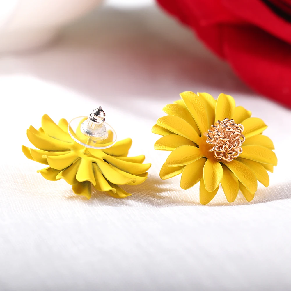 

2019 Korean Style Colorful Spray Paint Big Flower Stud Earrings For Women Elegant Sweet Summer Earrings Charm Jewelry Brincos