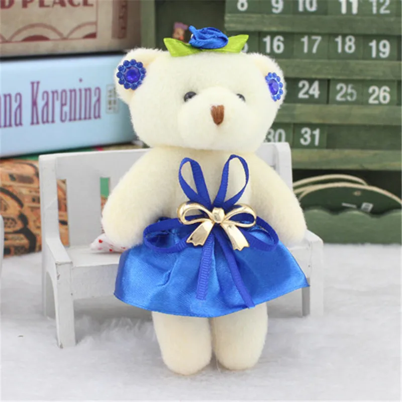 Lovely Teddy Bear Plush Toys Diamond Floral Bear in Dress Dolls Pendants DIY  Bouquet Wedding Party Decor 13cm 12pcslot  (2)