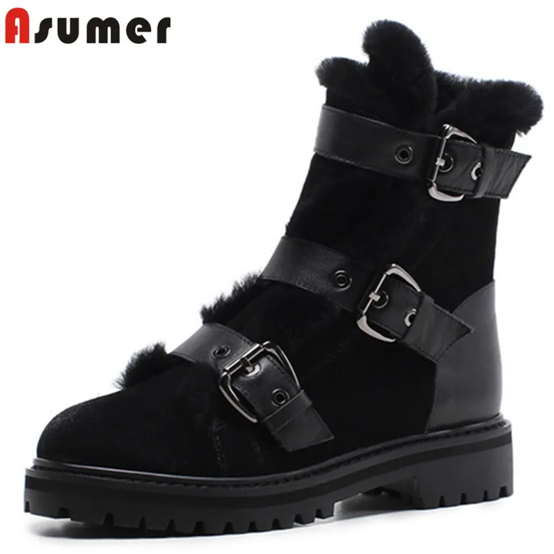 

ASUMER 2018 fashion hot sale new ankle boots round toe zip suede leather boots med heels buckle winter keep warm snow boots lady