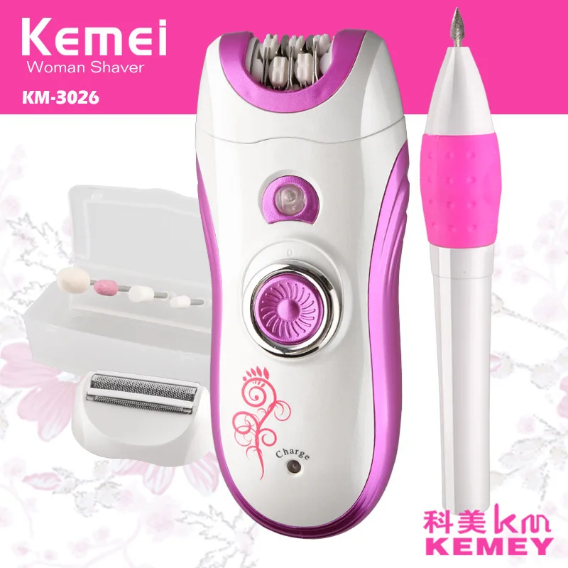 Kemei 3in1 Rechargeable Multifunctional Epilator Women Hair Removal For Facial Body Leg