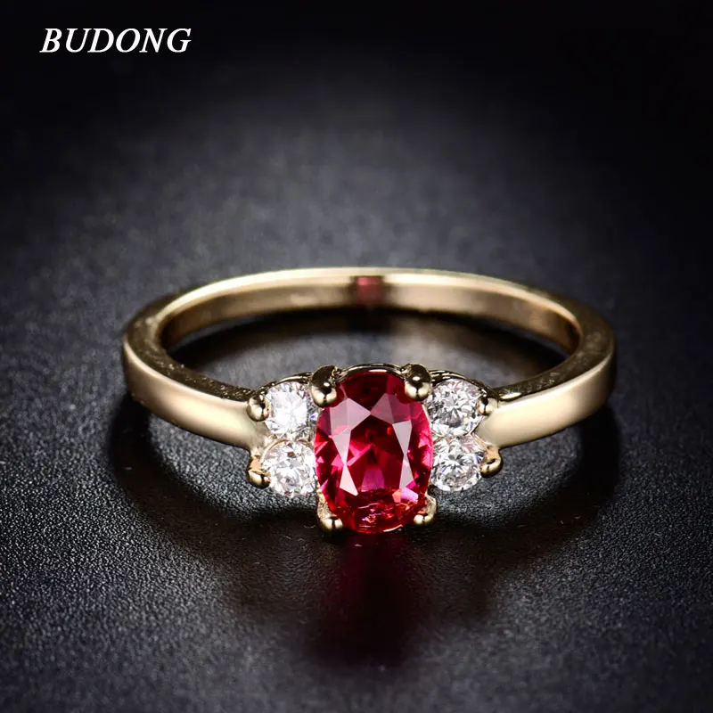 

BUDONG Fashion Rose Red Oval Crystal Rings for Women 2017 Gold-Color Party Wedding Finger Midi Ring Cubic Zircon Jewelry XUR034