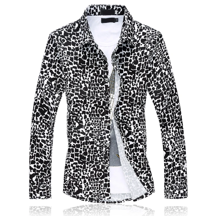 M~ 6XL Мужская одежда Большие размеры Осень Мода личность ночной леопард кофта с длинными рукавами певица костюмы