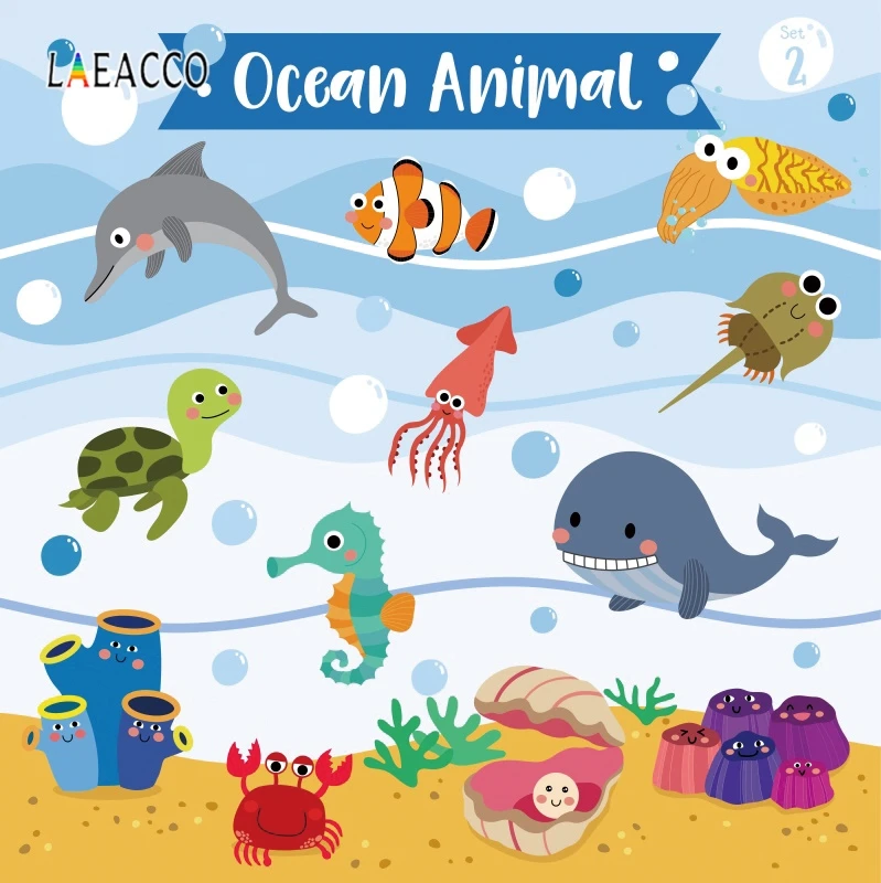 

Laeacco Photographic Backgrounds Birthday Baby Shark Party Seabed Ocean Animals Shower Photography Backdrops For Photo Studio