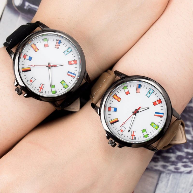 

Man woman watch 12 country flag clock belt fashion student big dial simple clock couple watch relogio feminino zegarek damski