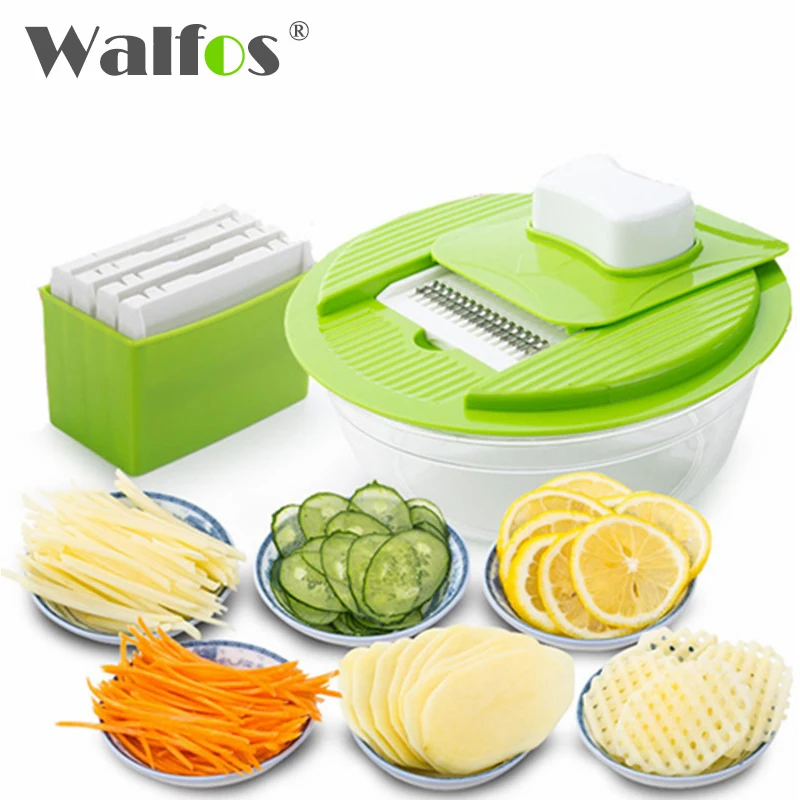 WALFOS Mandoline Vegetable Slicer Dicer Fruit Cutter Slicer With 4 Interchangeable Stainless Steel Blades Potato Slicer