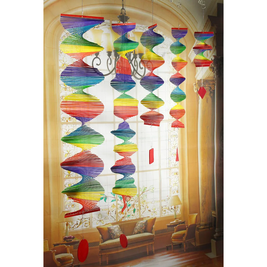 Rainbow Color Spiral Wind Garden Park Tent Charm Hanging Spinner 5 Size 