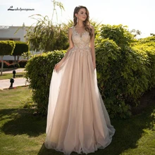 Lakshmigown, сексуальное свадебное платье цвета шампанского, а-силуэт,, тюль, длинное свадебное платье, прозрачный кружевной верх, Пляжное, бохо, свадебное, вечернее платье в пол