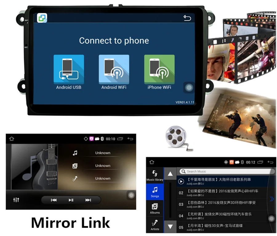 9 дюймов четырехъядерный 1+ 16 ГБ Android 6,0 2 Din Автомобильный MP5 для VW wifi/Bluetooth/Mirror Link/gps NAV/DVR/FM RDS/Реверсивный AC Дисплей