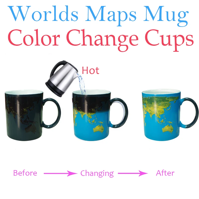 

1Pcs Worlds Maps Color Change Mugs Earth Night Mug Ceramic Coffee Drink Cup Globe Worlds Maps Creative Gifts Dropshipping