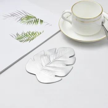 

New Hot Coffee Tea Cup Mats Table Decor Simulation Leaves Mats Placemat EVA Coasters Silver Gold Color 13*10CM